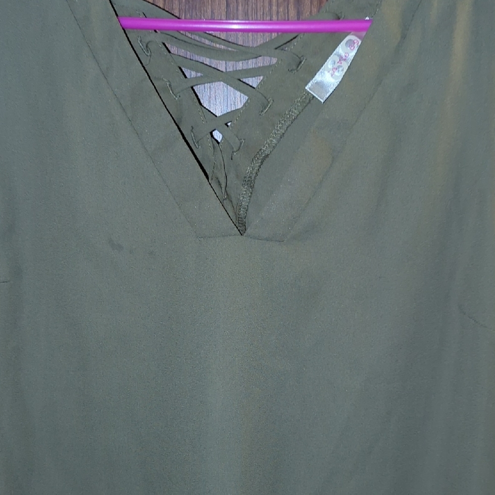 Elegant Olive Lace-Up Women's Blouse